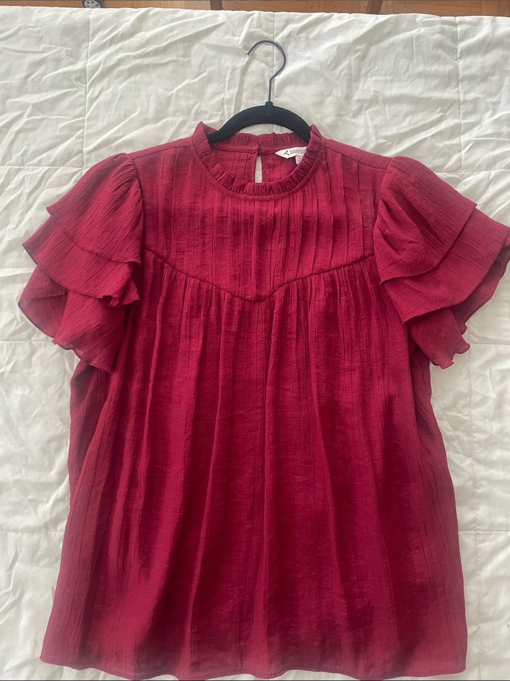 Nanette Lepore Ruffled Short-Sleeve Blouse in Deep Red